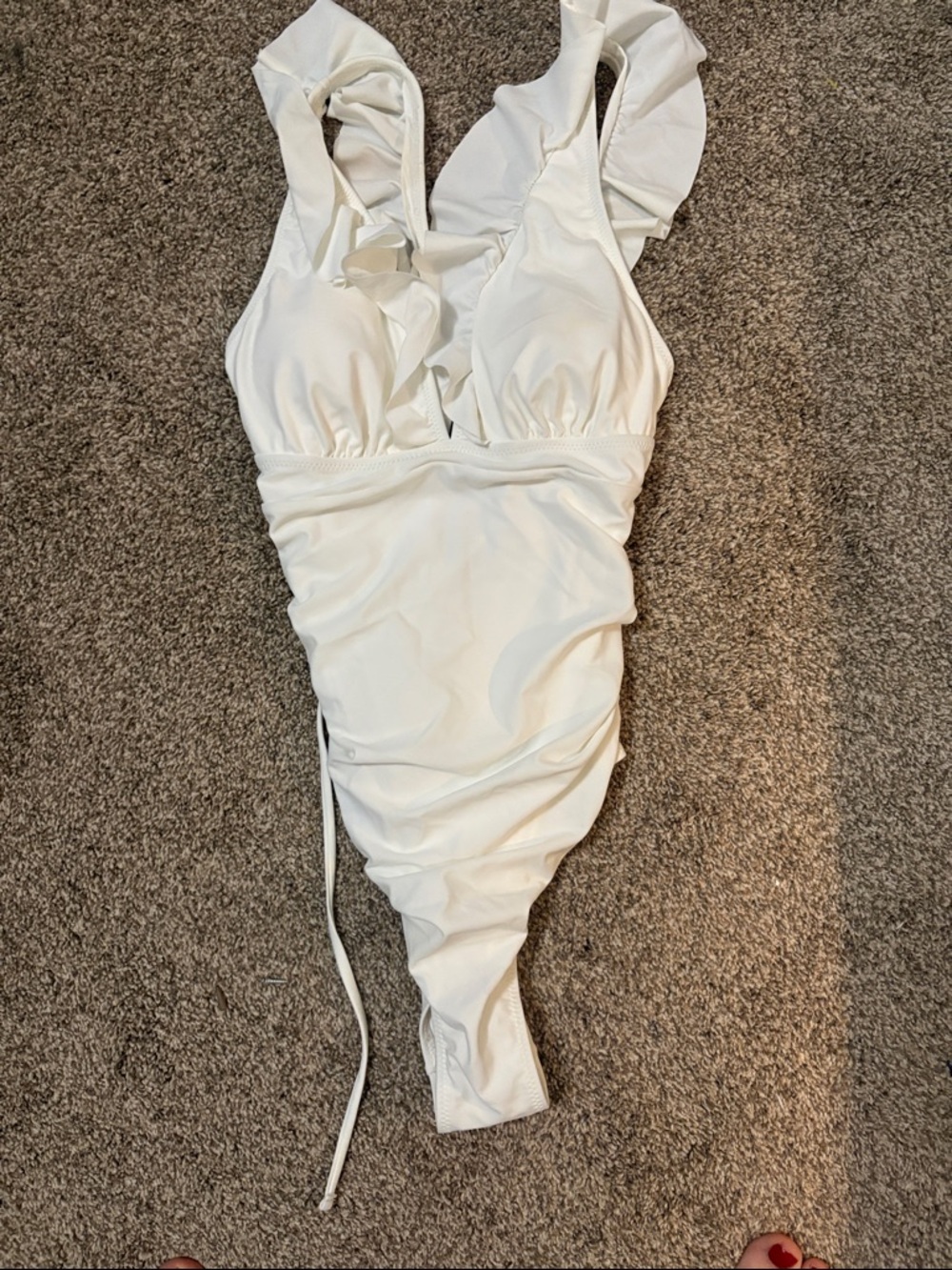 Elegant White Ruffle Strap One-Piece Swimsuit
